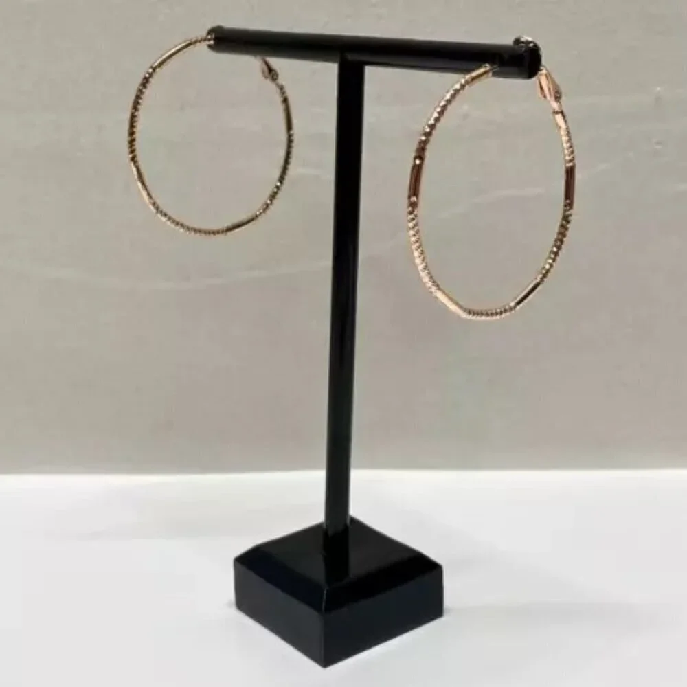 Hoop Earrings Round Elegant Detailed Rose Gold Tone 1 1/2